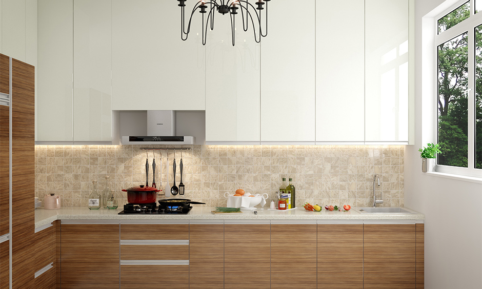 Minimalistic Indian decor kitchen with chandelier with texture and sheen makes your kitchen beautiful.