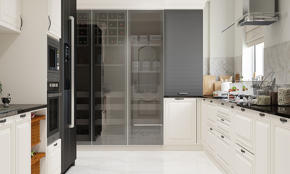 Large contemporary kitchen cabinets stylish glass doors give it a distinct appeal