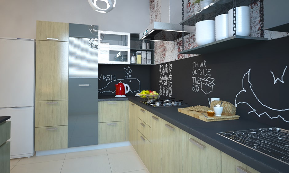 Modern grey granite countertop with classic wooden cabinetry