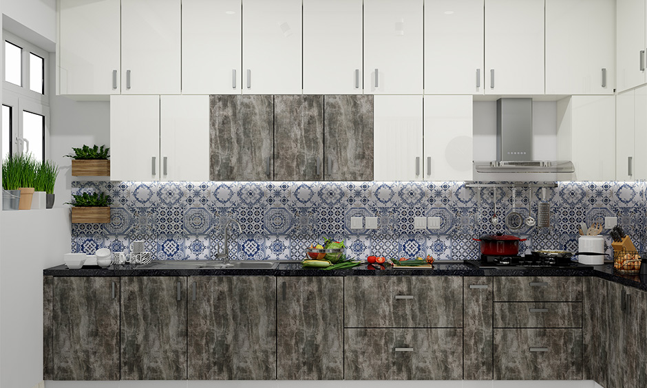 Moroccan kitchen tiles work as a beautiful backsplash for this spacious kitchen and come in unlimited colours.