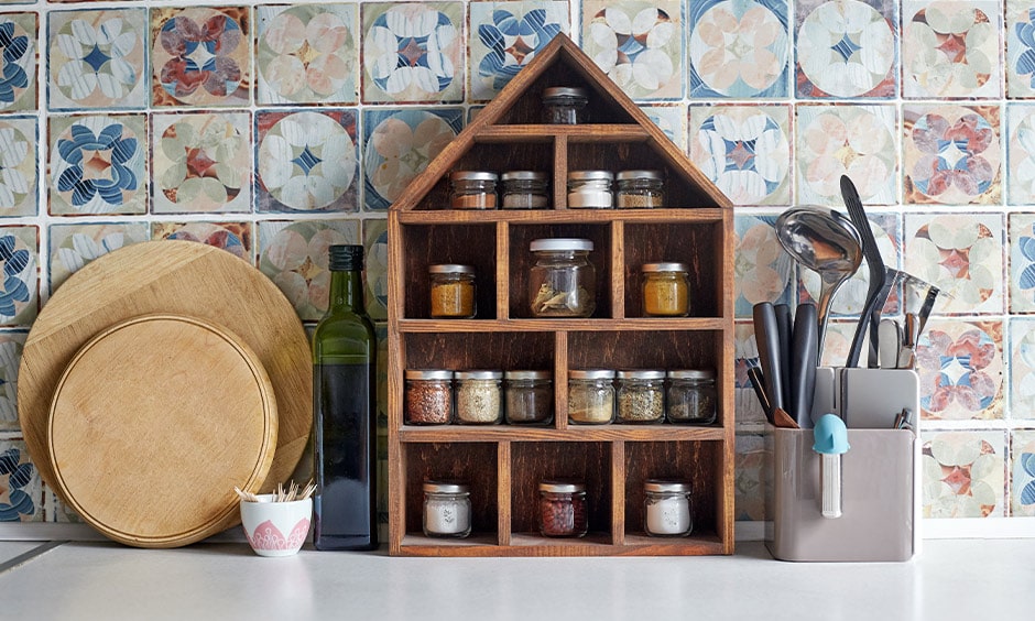 Rustic wooden kitchen spice rack is the perfect accessory to your spice bottles and jars