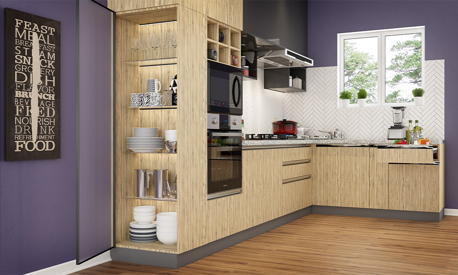 Simple modular kitchen wooden work which is easy on eyes and feels good