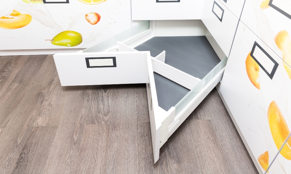 Corner drawer in kitchen help you create space to fit in sharp or delicate objects that are easily accessible