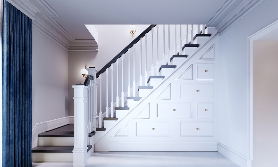 Staircase as per vastu, utilize space under it to create storage space for items of regular use or inexpensive items