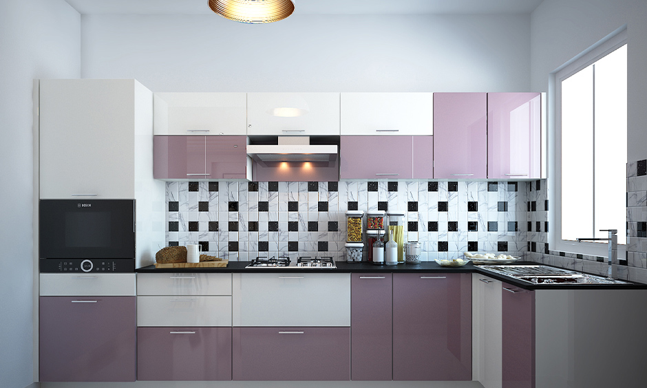 Stylish black backsplash with white cabinets for your home