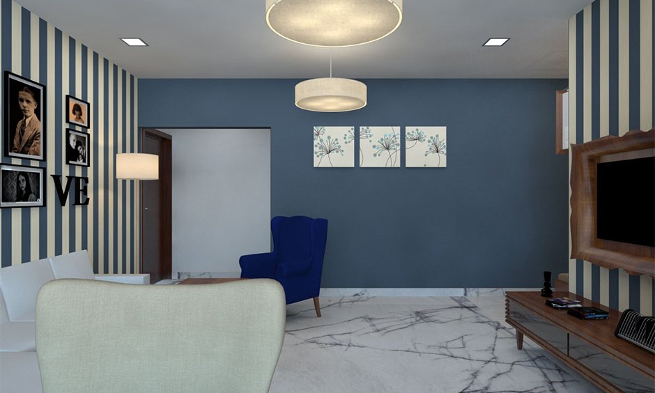 Living room with blue and cooler hues like that of green ceiling paint colour stand out and yet give much attention.