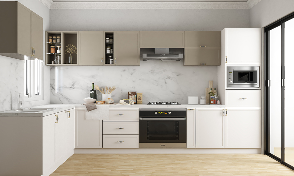 Vintage modern wooden modular kitchen with subtle hues and smooth finishes