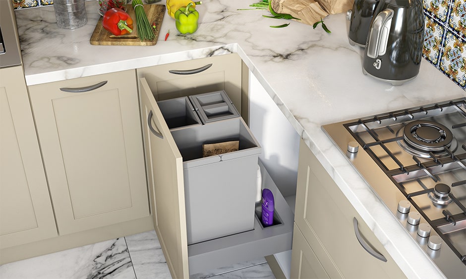 Waste basket drawers to store your household waste without leaving them lying 