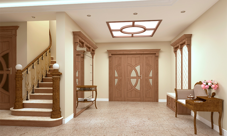 Antique lobby ceiling design for home with an old-fashioned lobby