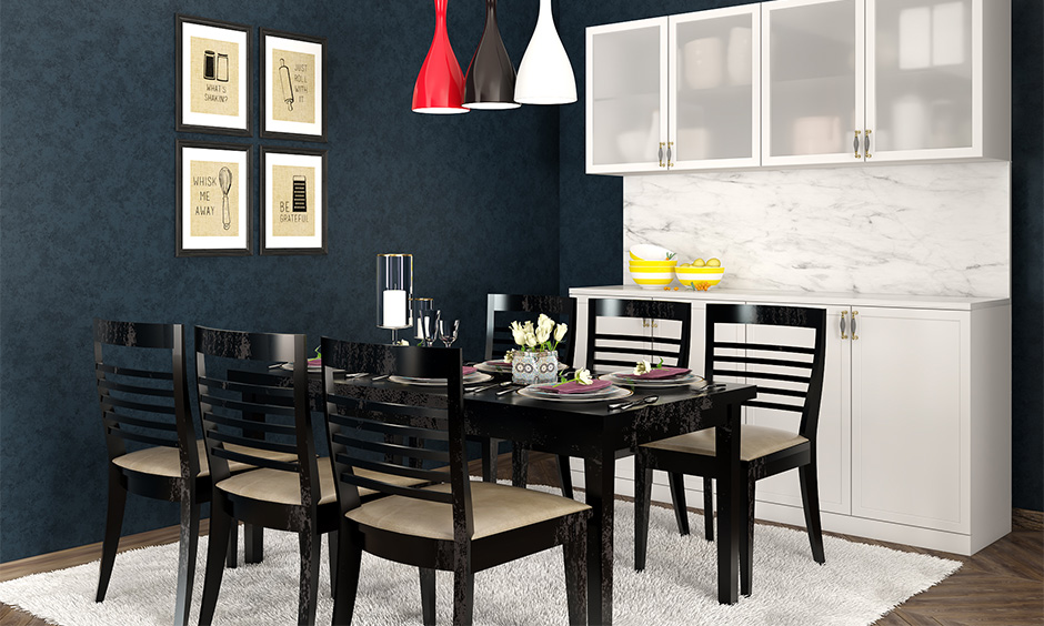 Ladder-back modern dining chairs in black colour for 6