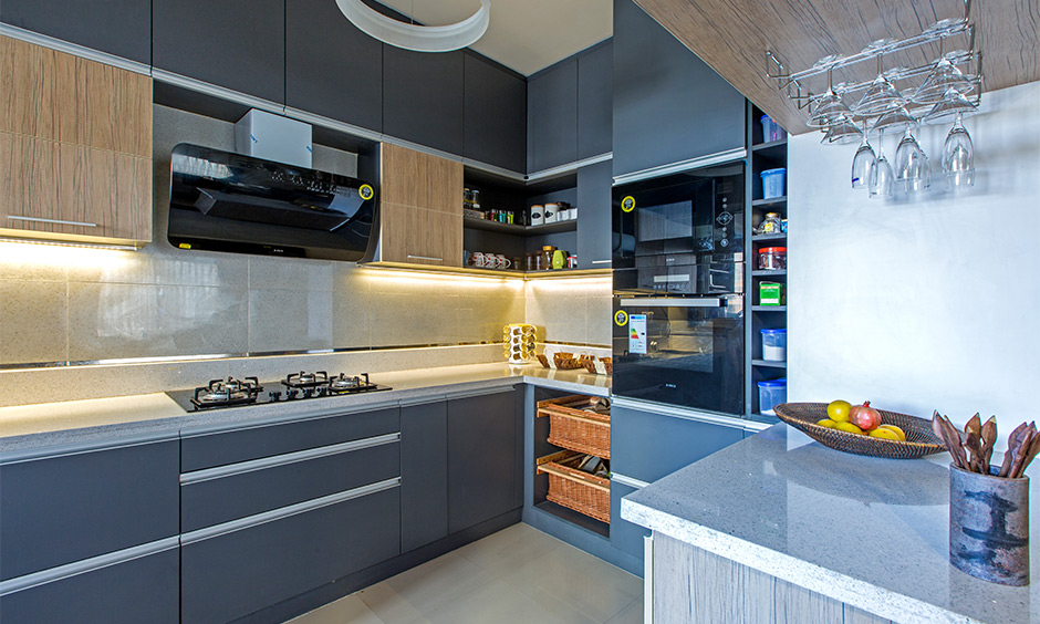 Small space kitchen organization with baskets are handy storage solutions