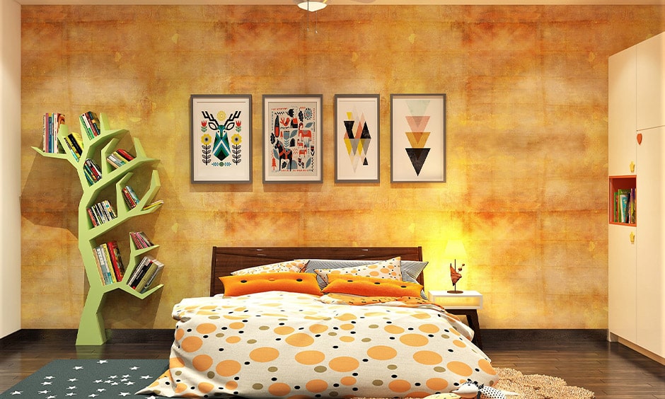 Sunny yellow and cream wall colour combination for small bedroom