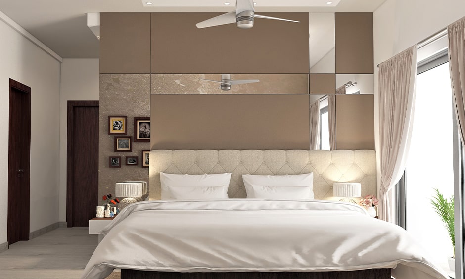 Two colour combination for small bedroom walls with light-brown and white