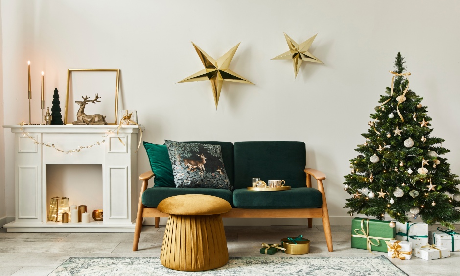 Christmas wall decor with golden stars