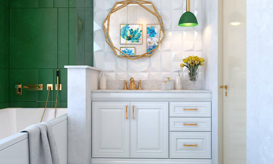 Decorate a bathroom mirror with a frame that adds personality to your space