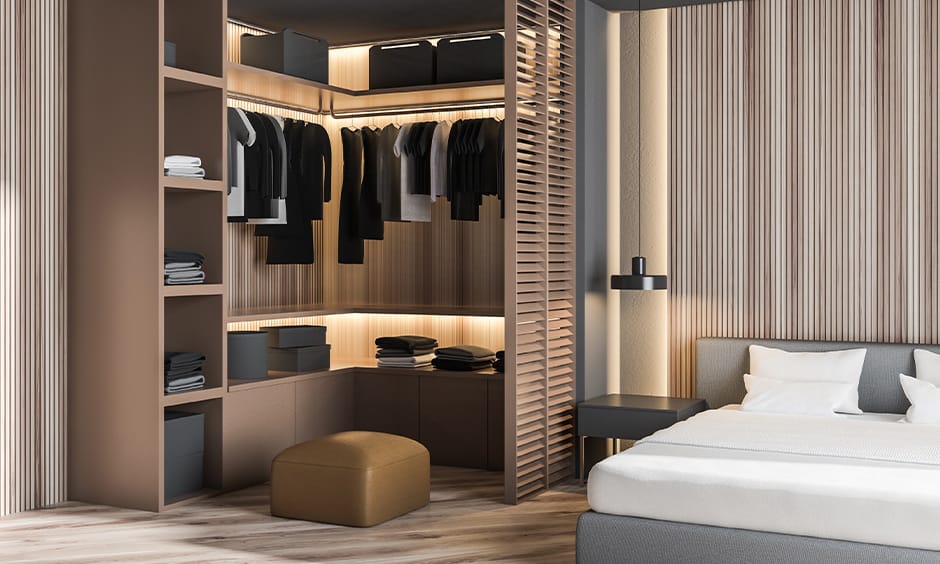 Master bedroom wardrobe design with a changing space