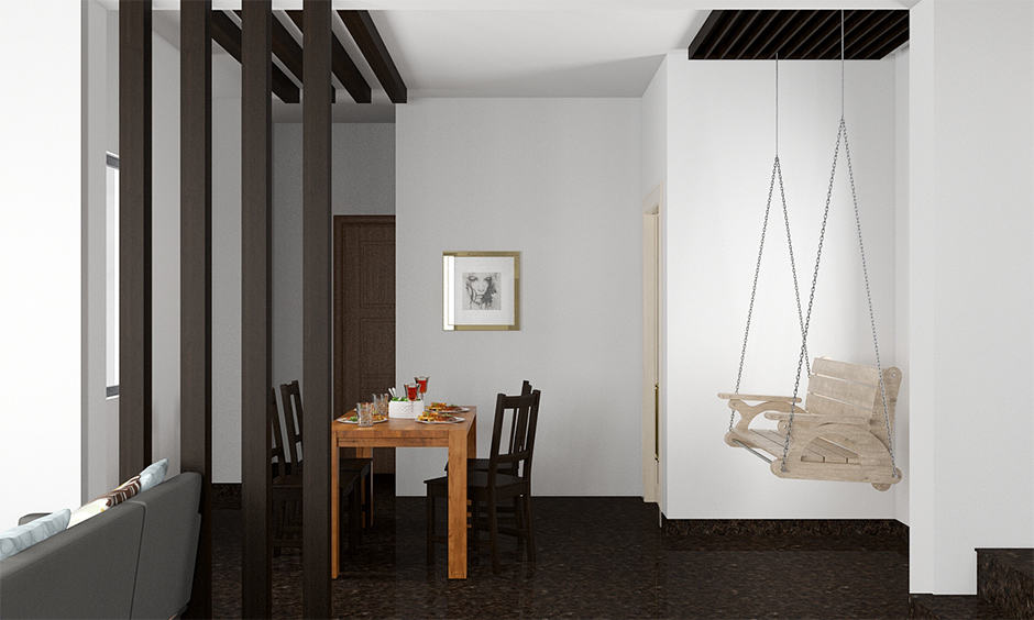 Minimalistic design for a wooden partition for living room and dining room