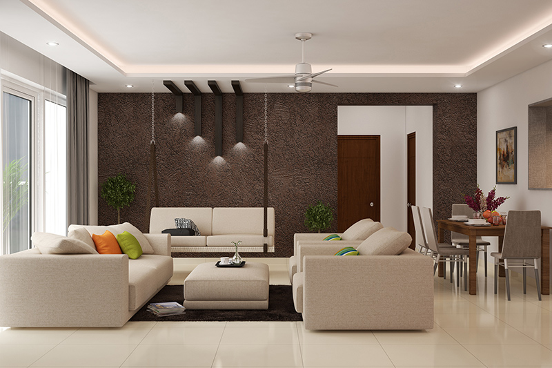 Contemporary style living room with a sofa set in nude beige on budget