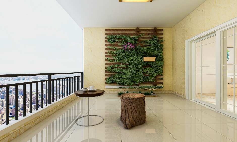 Modern balcony wall designed with vertical garden with the support of wooden paneling is balcony wall design ideas.