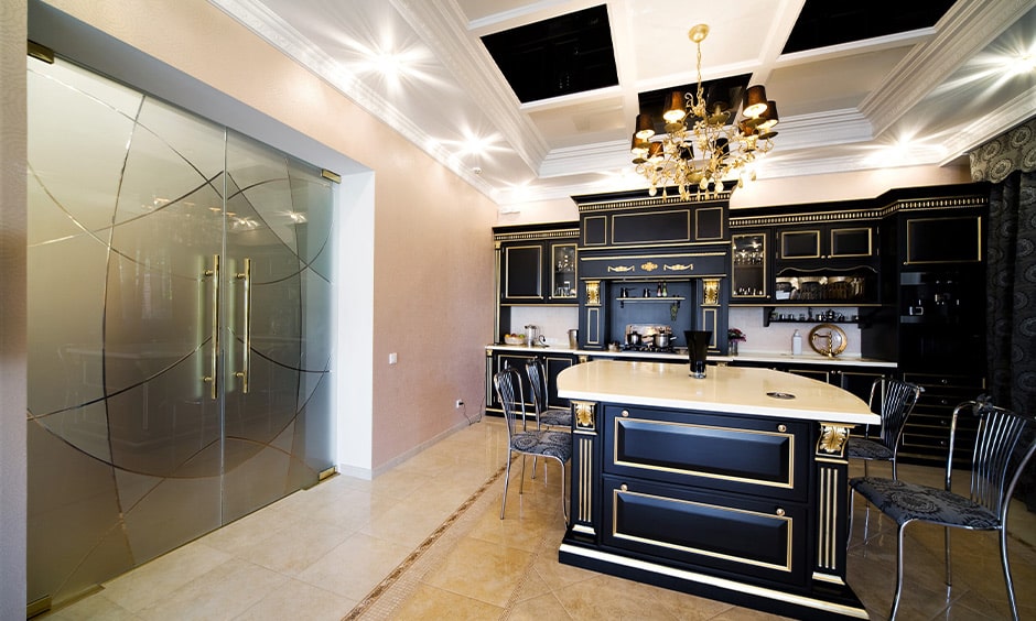 Patterned glass kitchen door bring different vibe into the kitchen