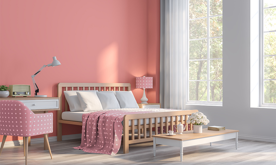 Pink and white two light colour combination for bedroom walls