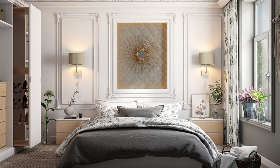 Master bedroom has 3d pop wall design adds a bit of flair and gives the space a European Classical look.