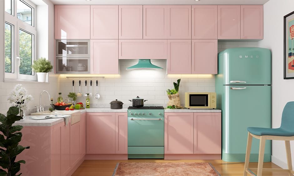 Retro laminate backsplash in kitchen