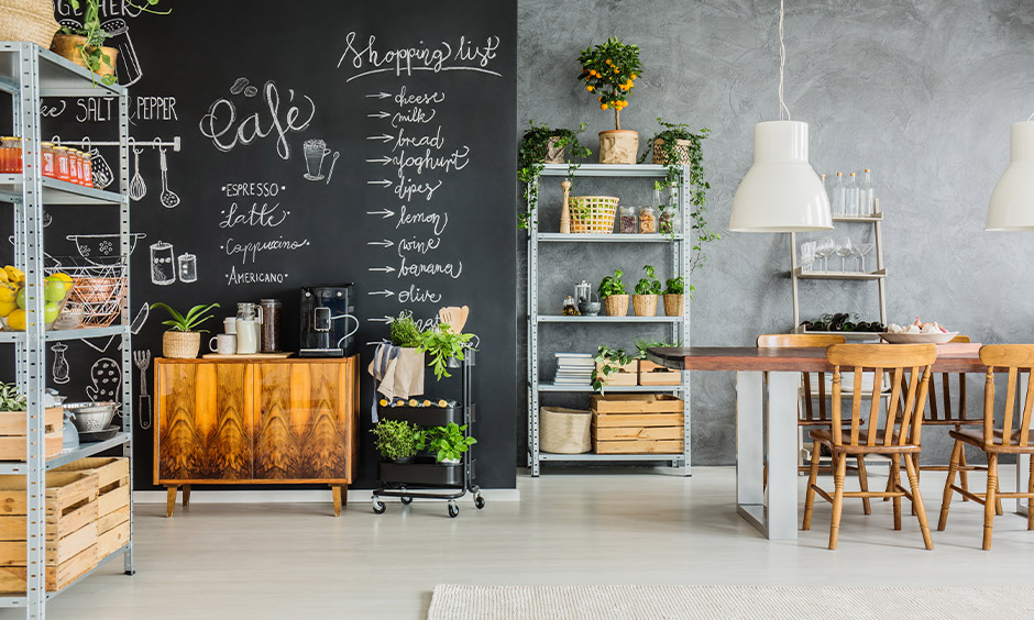 Two tall stainless steel kitchen corner shelves are an excellent way to display expensive and unique antique crockery.