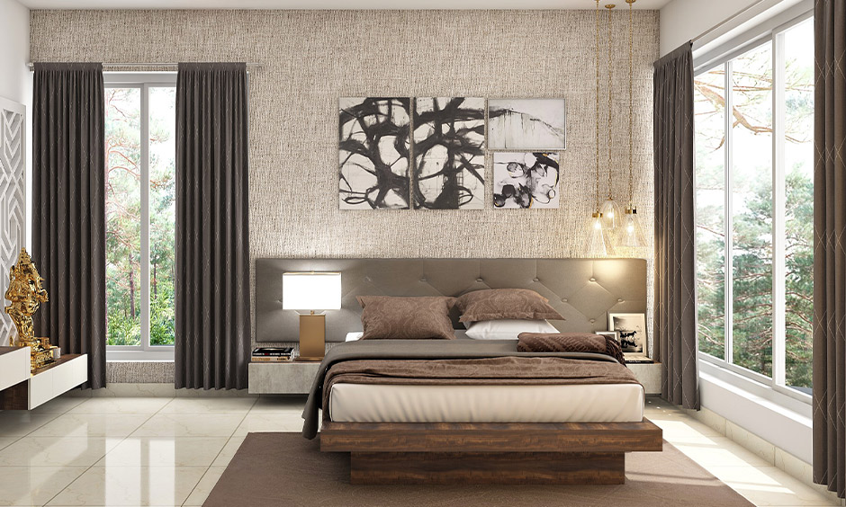 Bed direction as per Vastu positioned in the south-facing and windows covered with dark curtains for positive.