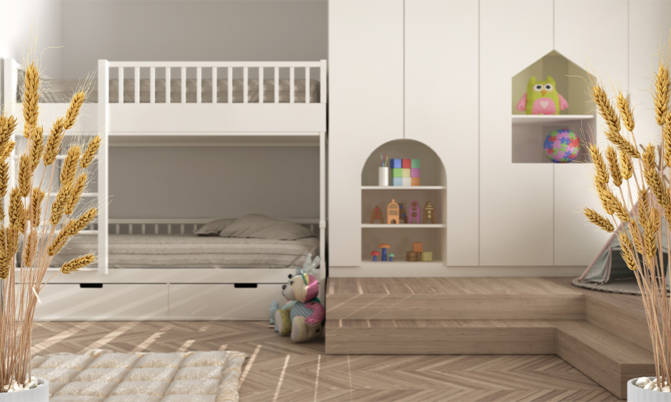 White colour bunk bed for small children's bedroom