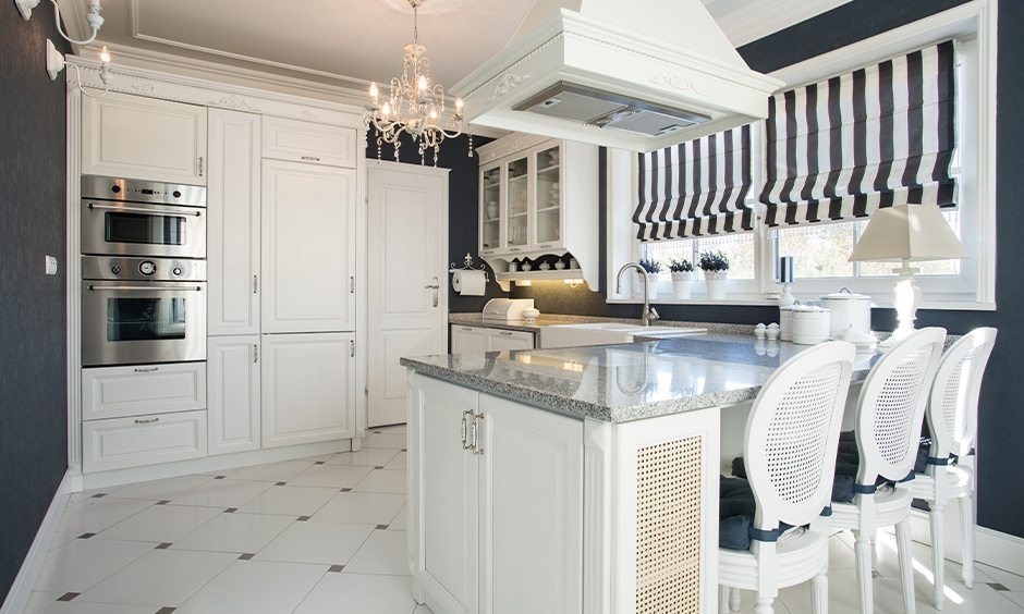 White kitchen island hanging light in modern chandeliers style with an elegant look