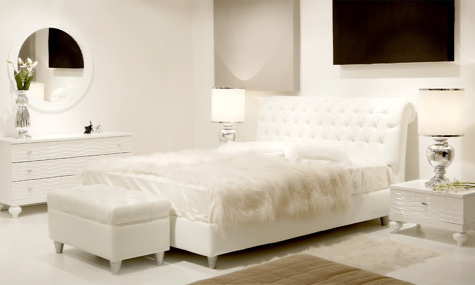 White colour bed design with softest bed sheets and warm furry