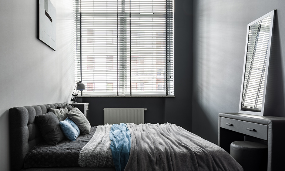 All-grey modern small dressing table with drawers in the bedroom look adored