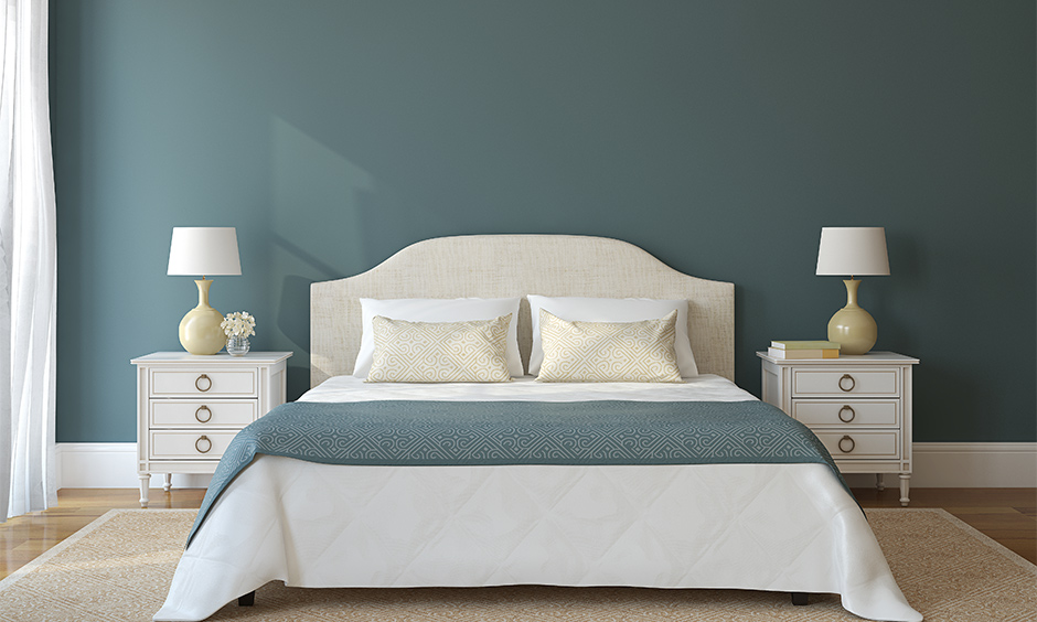 Paint color idea for bedroom walls, Bedroom walls painted in shades of teal colour looks fantastic