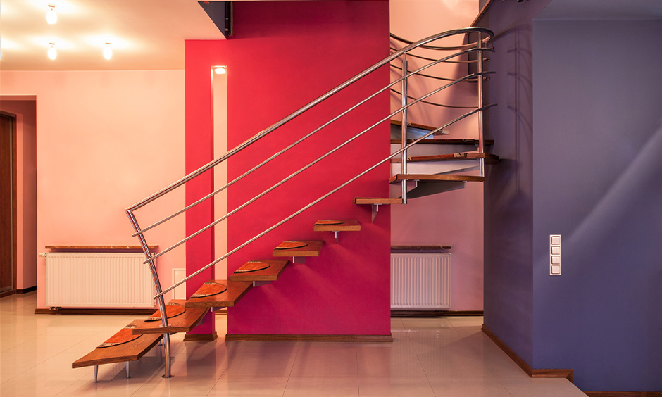 Staircase colour ideas for your home with blue and orange colour combination