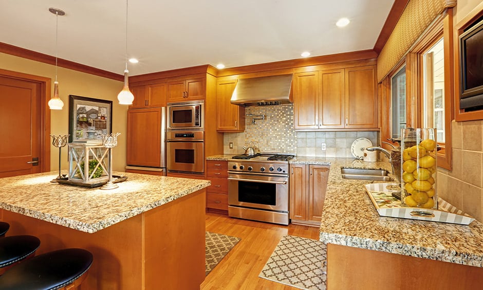 Warm kitchen granite countertops colors with a yellowish