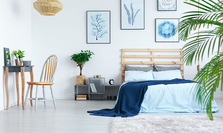 Blue and white bedroom decor