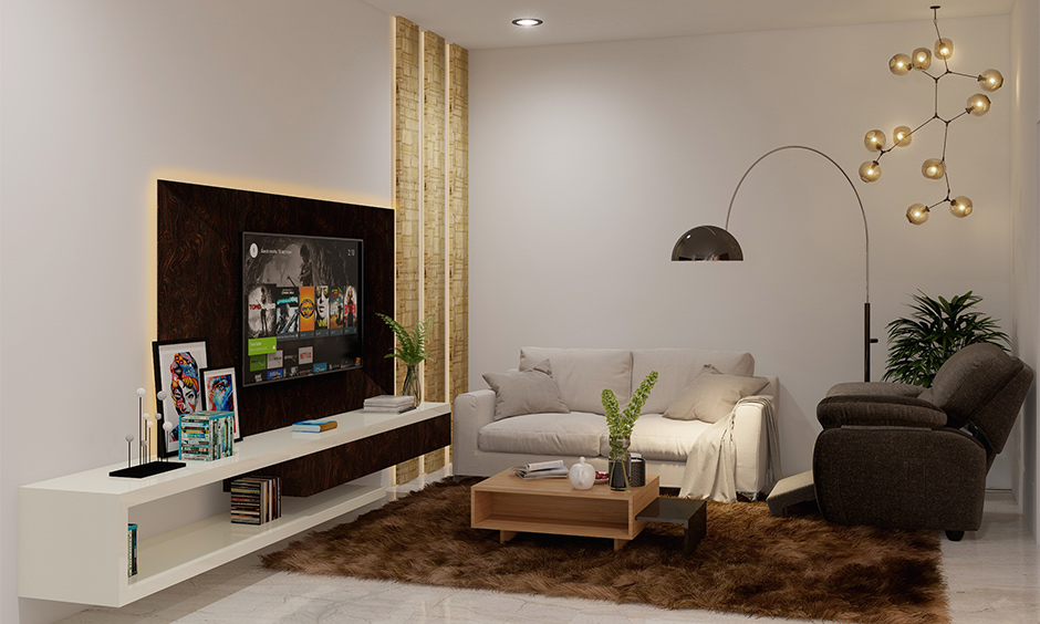 Glass ball chandelier light hanging at the corner of living room with a modern look, hanging light lamp for living room.