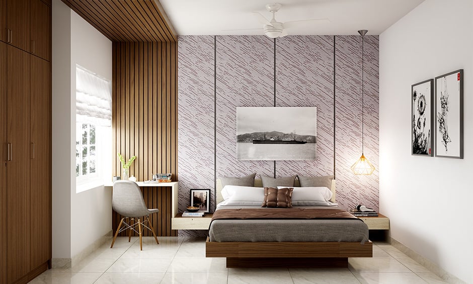 Creative modern bedroom decor with natural light with muted base colours like white and brown