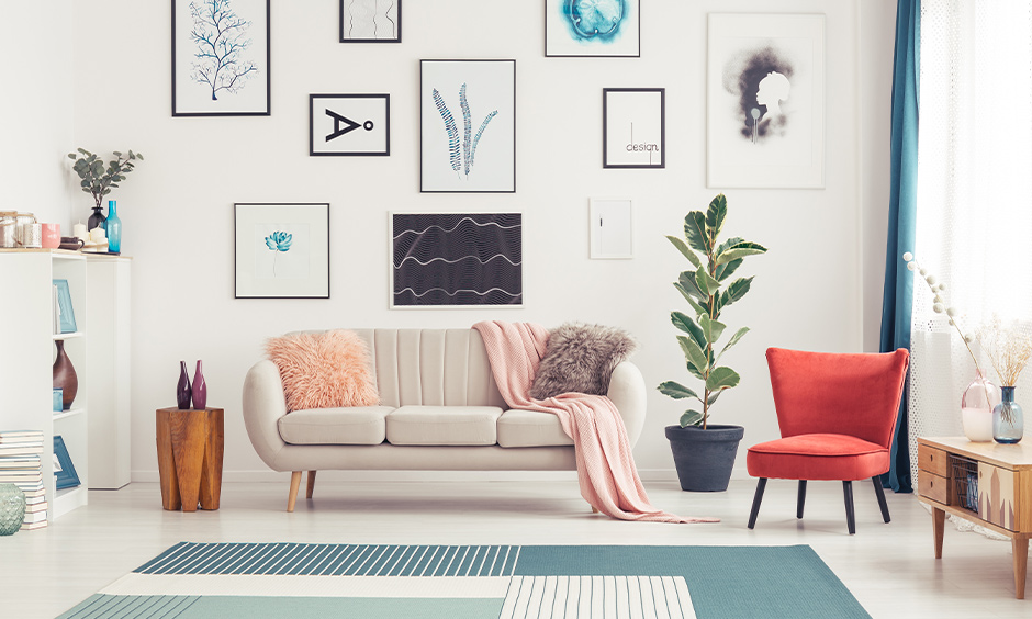 Striking red chair in the white living room highlights and brightens up is the red furniture living room.