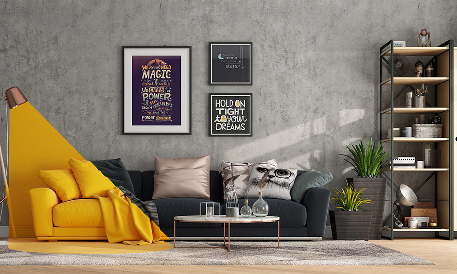 A combination of yellow and monochrome analogous color scheme living room looks stunning.