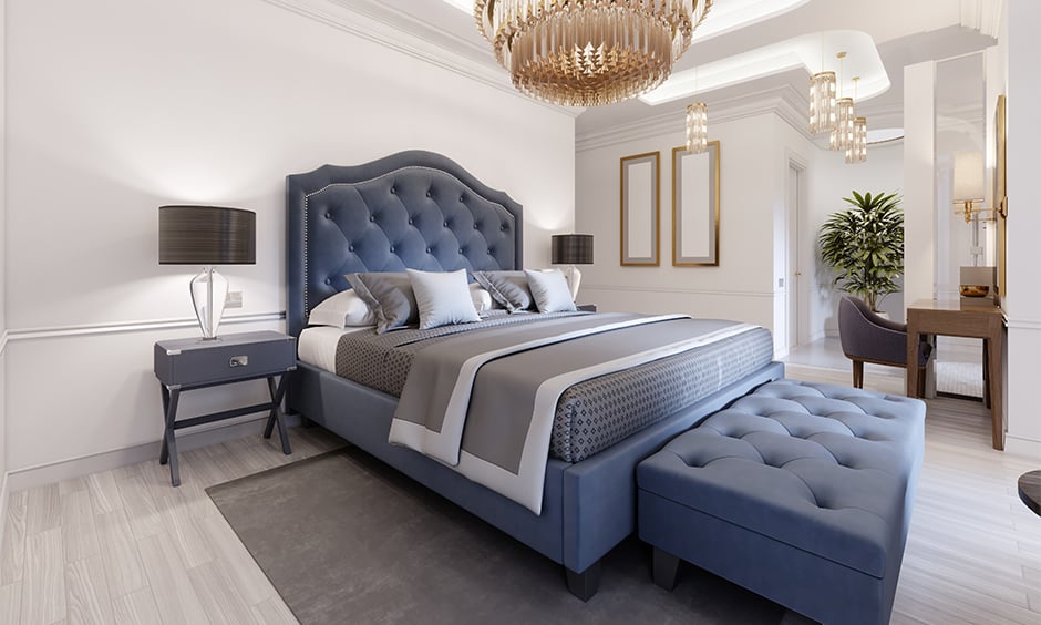 Navy blue and white bedroom design