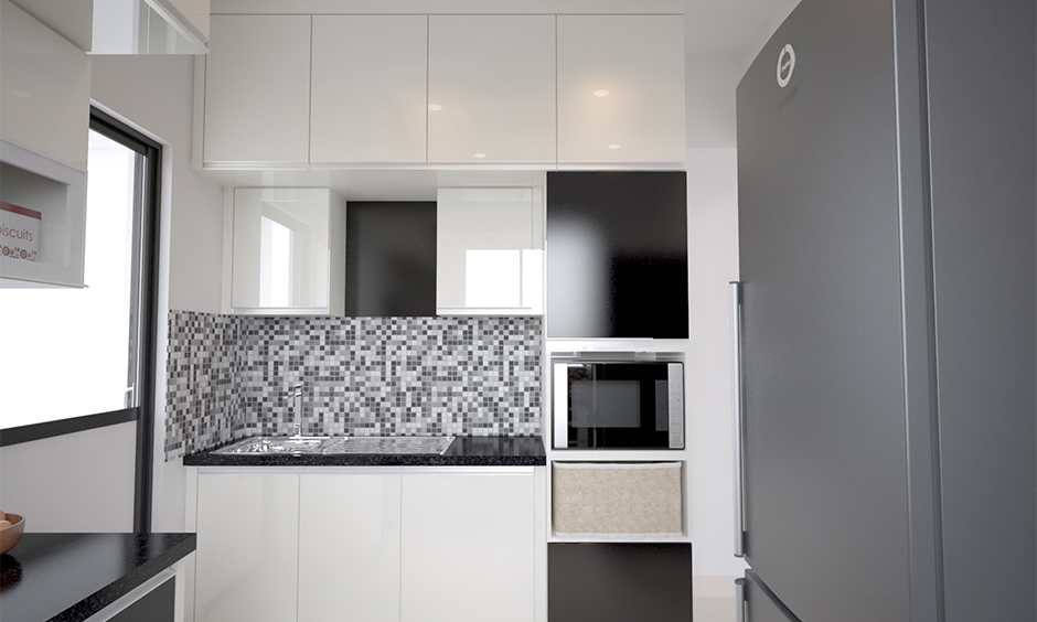 Backsplash modern kitchen wall tiles texture in grey and white colour