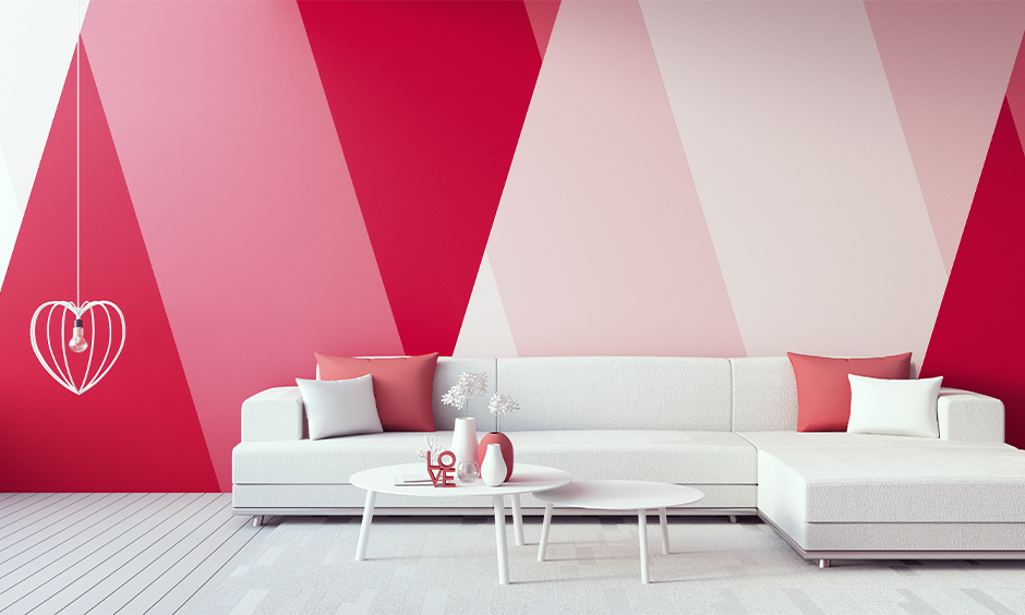 Pink living room walls- wallpaper of mixed shades of pink