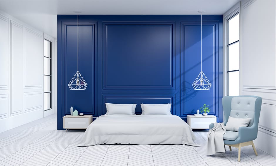 Regal blue and white bedroom design ideas