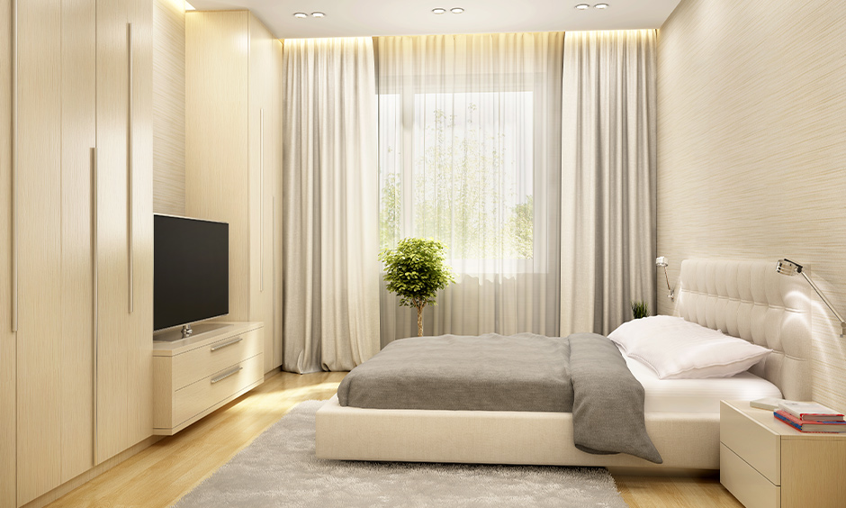 White curtain ideas for bedroom long drapes white pear curtain with a grey colour combination transforms the space.