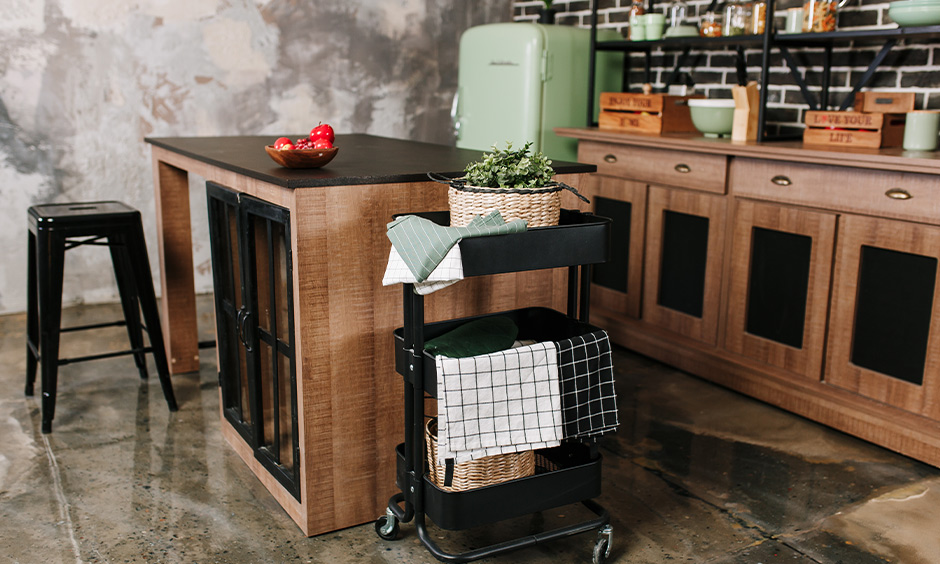 Metal kitchen island cart which goes with different styles of kitchen decor