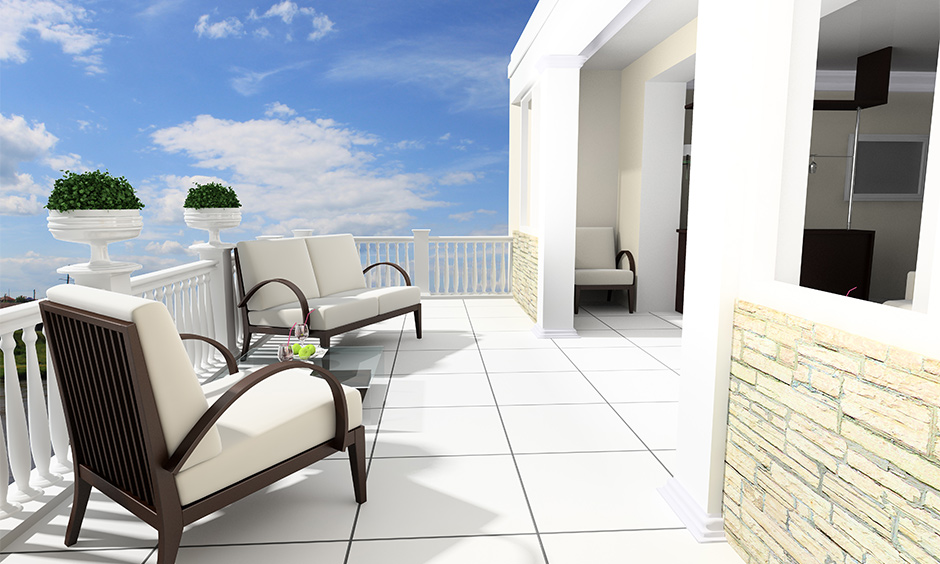 White and cream balcony colour with walls which look magical