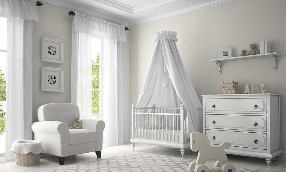 Kids' bedroom curtains for white walls with sheer design and tiny details are exciting and fun.