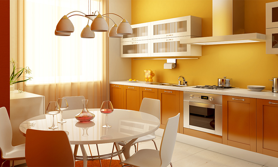 Yellow and white modern kitchen color combinations bring sunshine to the kitchen.